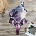 Purple And Blue Snakeskin Print One Shoulder Bodysuit