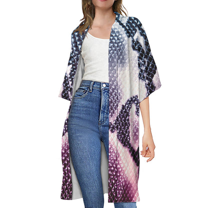 Purple And Blue Snakeskin Print Open Front Beach Cover Up