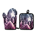 Purple And Blue Snakeskin Print Oven Mitt And Pot Holder Set