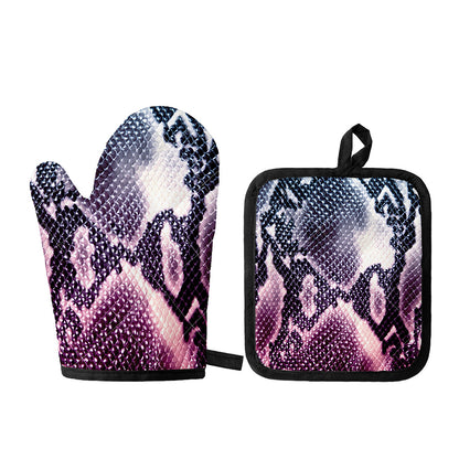 Purple And Blue Snakeskin Print Oven Mitt And Pot Holder Set