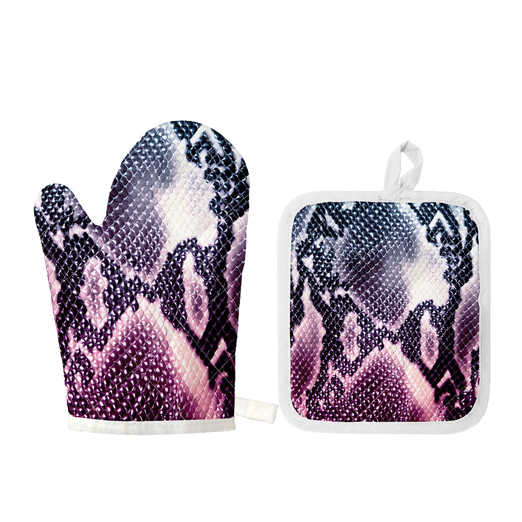 Purple And Blue Snakeskin Print Oven Mitt And Pot Holder Set