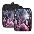 Purple And Blue Snakeskin Print Pot Holders With Pocket