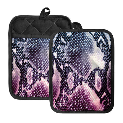 Purple And Blue Snakeskin Print Pot Holders With Pocket