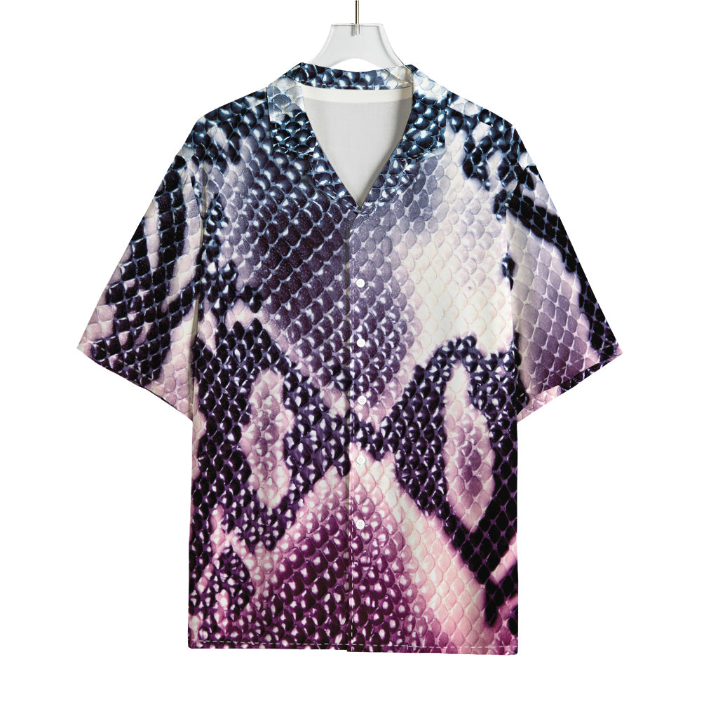 Purple And Blue Snakeskin Print Rayon Hawaiian Shirt