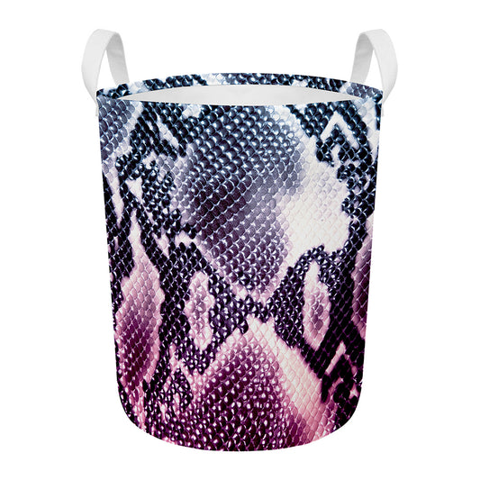 Purple And Blue Snakeskin Print Round Laundry Basket