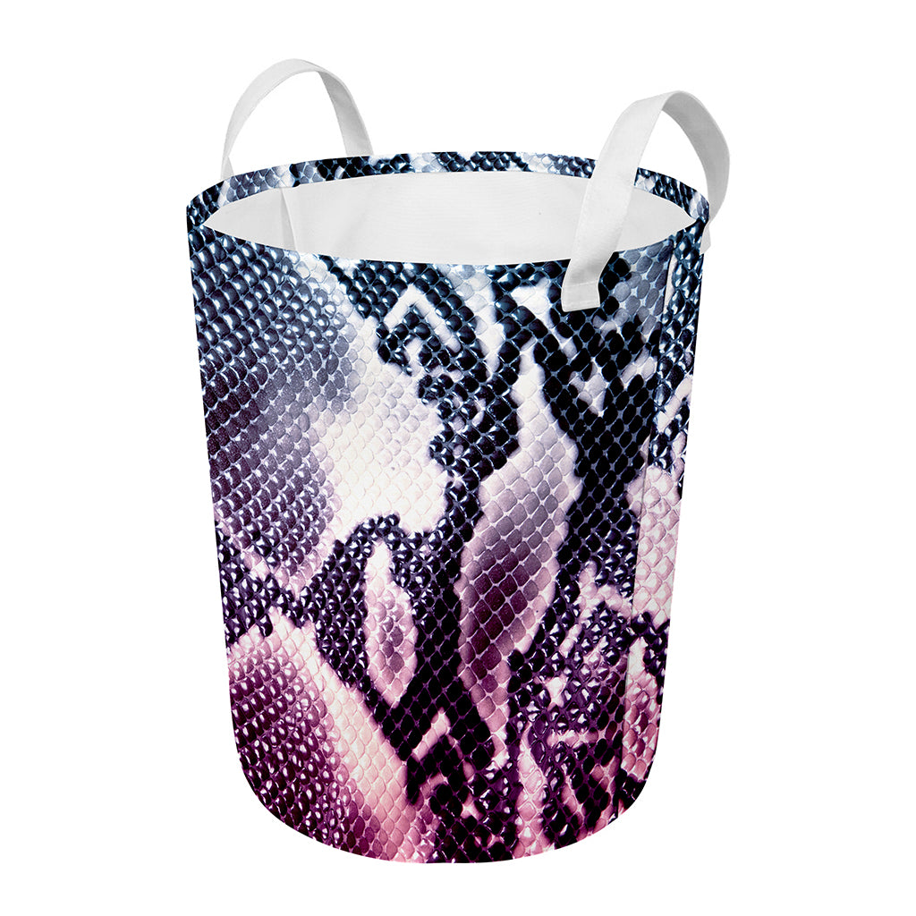 Purple And Blue Snakeskin Print Round Laundry Basket