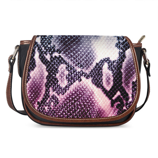 Purple And Blue Snakeskin Print Saddle Bag