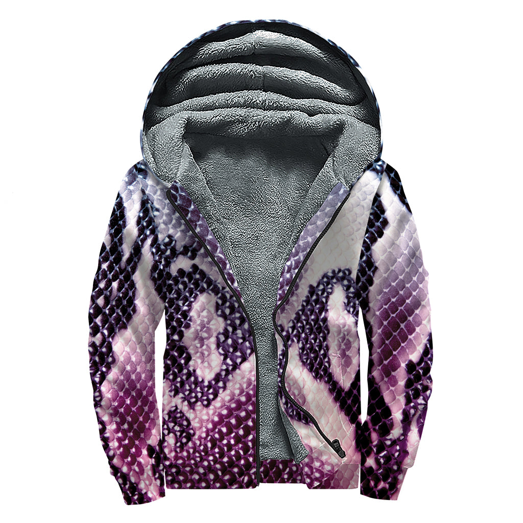 Purple And Blue Snakeskin Print Sherpa Lined Zip Up Hoodie