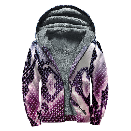 Purple And Blue Snakeskin Print Sherpa Lined Zip Up Hoodie