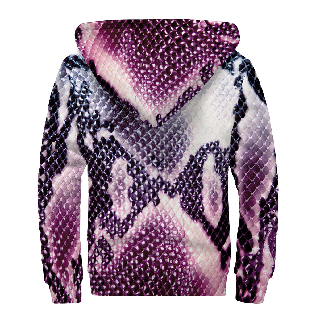 Purple And Blue Snakeskin Print Sherpa Lined Zip Up Hoodie