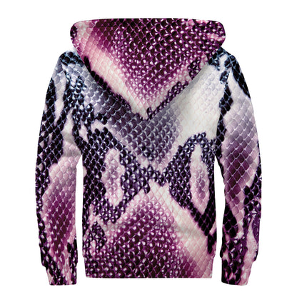Purple And Blue Snakeskin Print Sherpa Lined Zip Up Hoodie