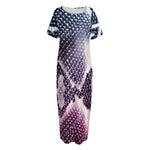 Purple And Blue Snakeskin Print Short Sleeve Long Nightdress