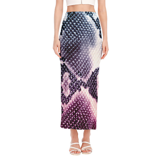 Purple And Blue Snakeskin Print Side Slit Maxi Skirt