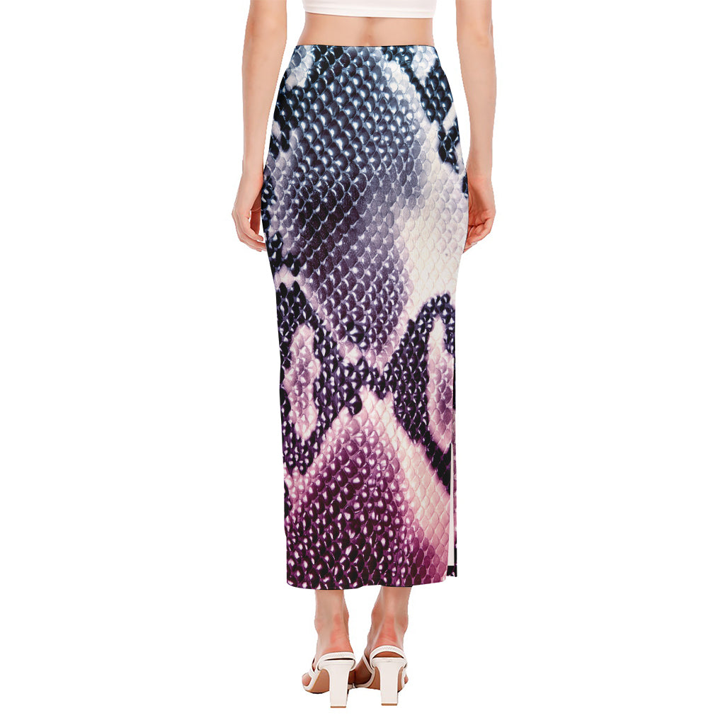 Purple And Blue Snakeskin Print Side Slit Maxi Skirt