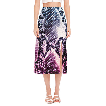 Purple And Blue Snakeskin Print Side Slit Midi Skirt