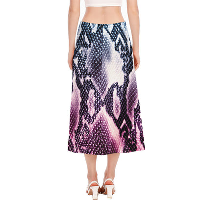 Purple And Blue Snakeskin Print Side Slit Midi Skirt