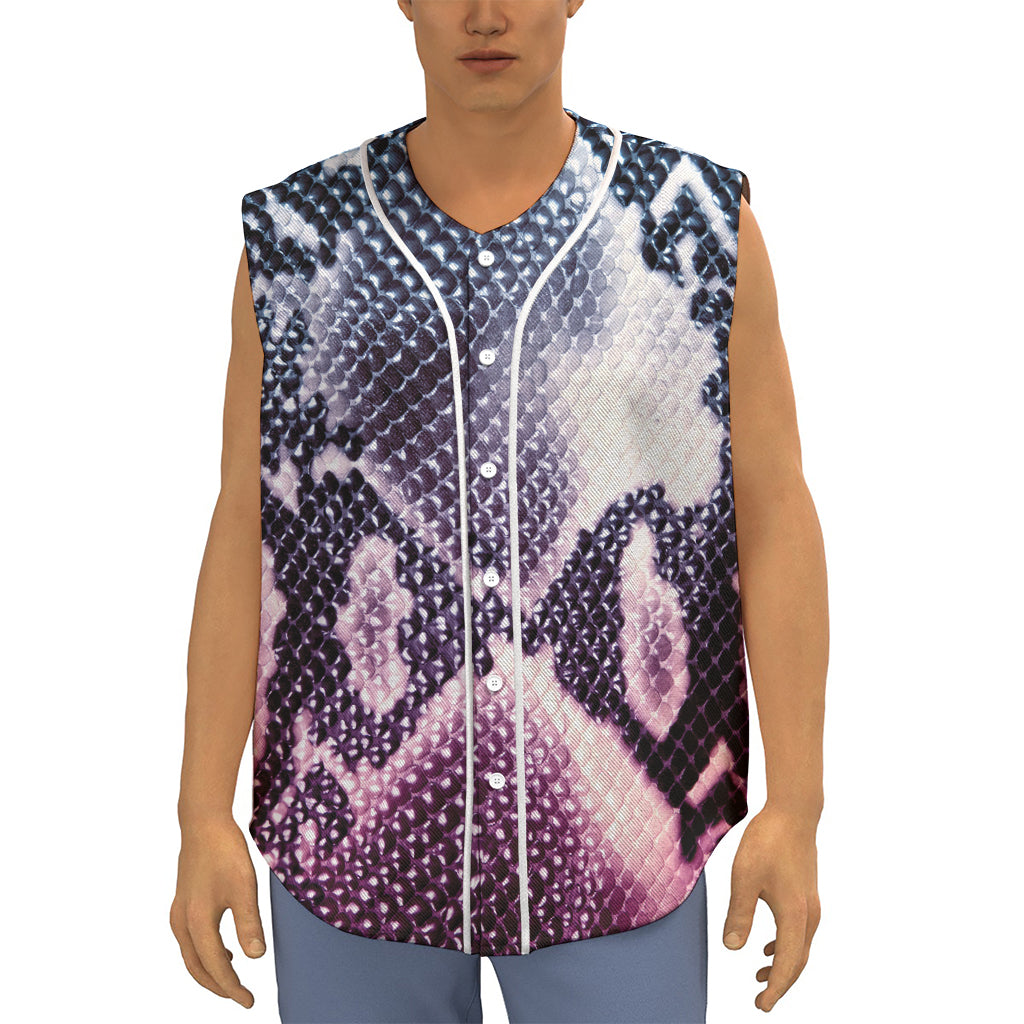 Purple And Blue Snakeskin Print Sleeveless Baseball Jersey
