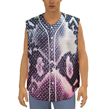 Purple And Blue Snakeskin Print Sleeveless Baseball Jersey