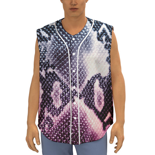 Purple And Blue Snakeskin Print Sleeveless Baseball Jersey