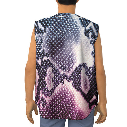 Purple And Blue Snakeskin Print Sleeveless Baseball Jersey