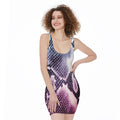 Purple And Blue Snakeskin Print Sleeveless Bodycon Dress