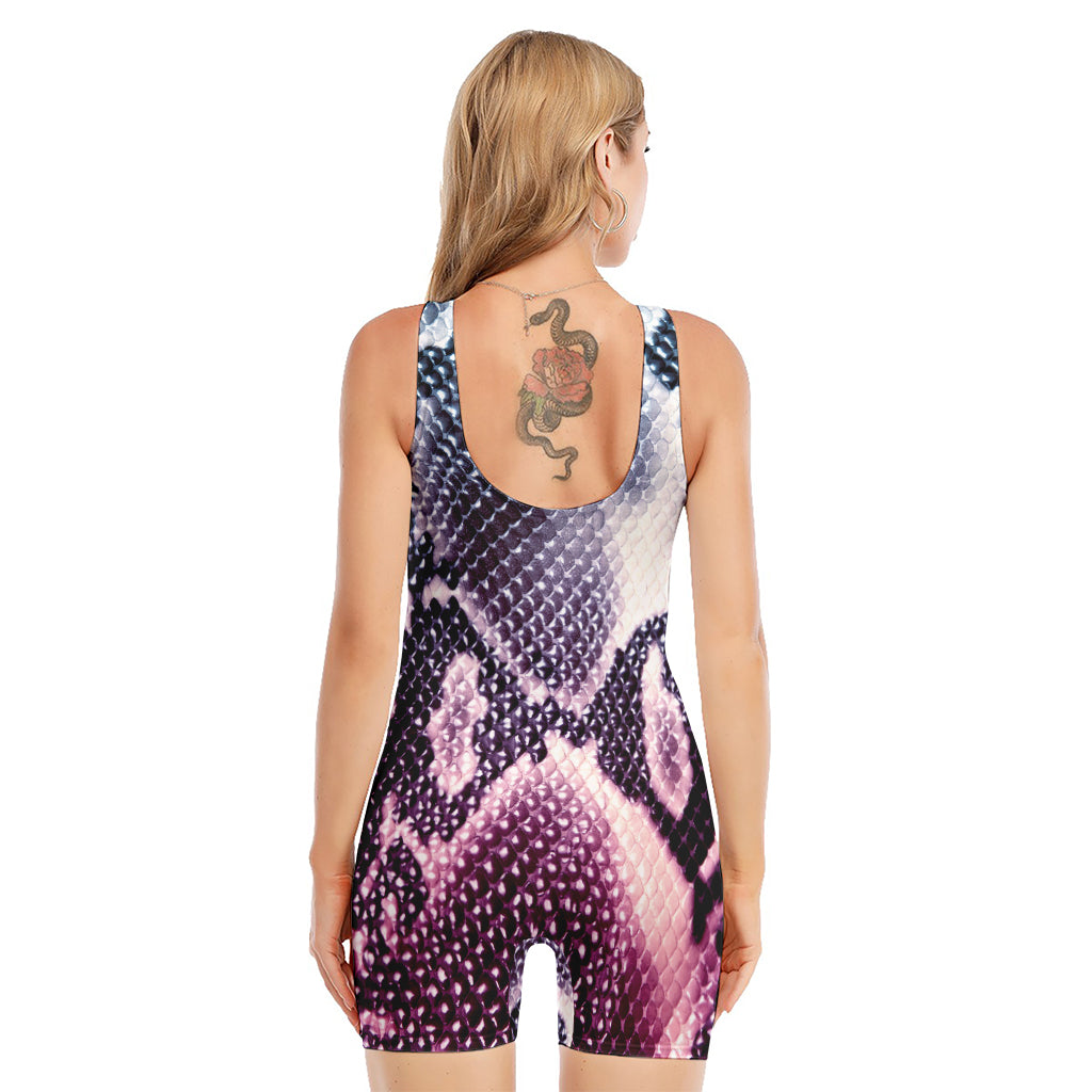 Purple And Blue Snakeskin Print Sleeveless One Piece Swimsuit