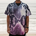 Purple And Blue Snakeskin Print Textured Short Sleeve Shirt