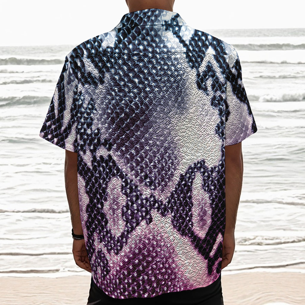 Purple And Blue Snakeskin Print Textured Short Sleeve Shirt
