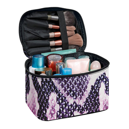 Purple And Blue Snakeskin Print Travel Makeup Bag