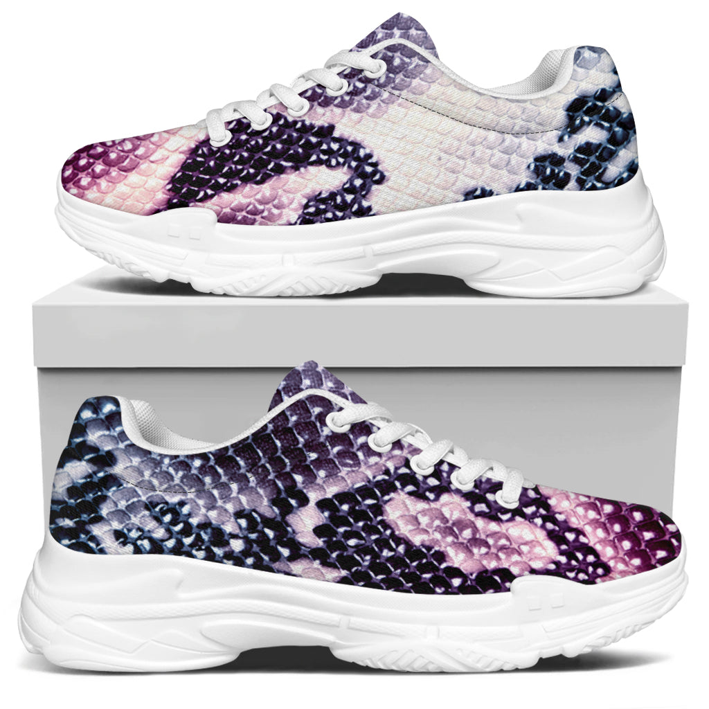 Purple And Blue Snakeskin Print White Chunky Shoes