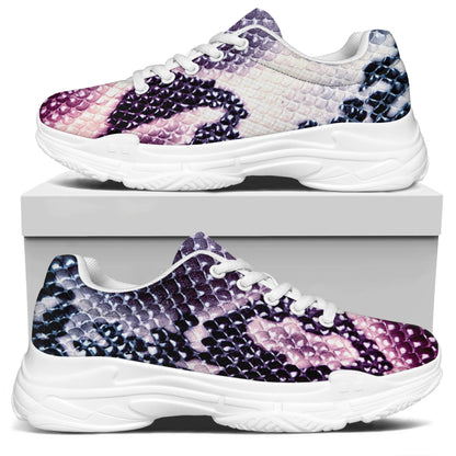 Purple And Blue Snakeskin Print White Chunky Shoes