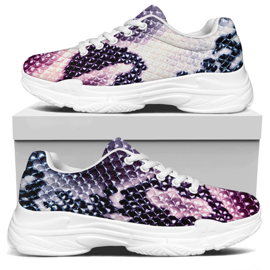 Purple And Blue Snakeskin Print White Chunky Shoes
