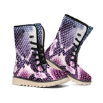 Purple And Blue Snakeskin Print Winter Boots