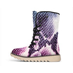 Purple And Blue Snakeskin Print Winter Boots