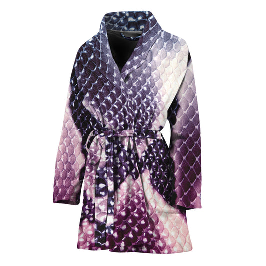 Purple And Blue Snakeskin Print Women's Bathrobe