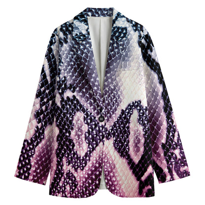 Purple And Blue Snakeskin Print Women's Blazer