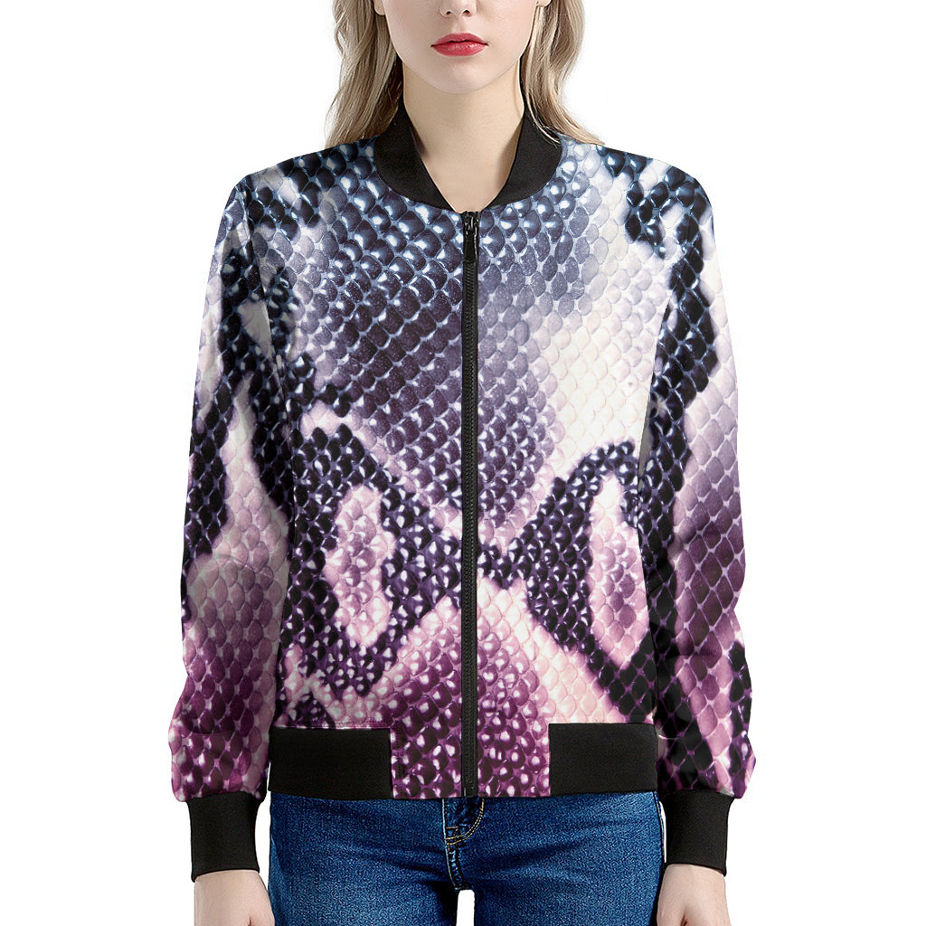 Purple And Blue Snakeskin Print Women's Bomber Jacket