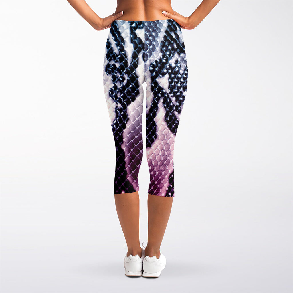 Purple And Blue Snakeskin Print Women's Capri Leggings