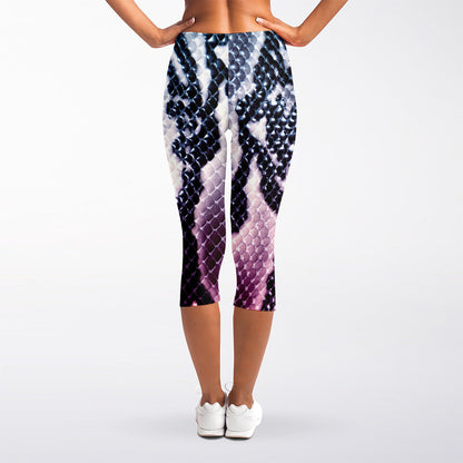 Purple And Blue Snakeskin Print Women's Capri Leggings
