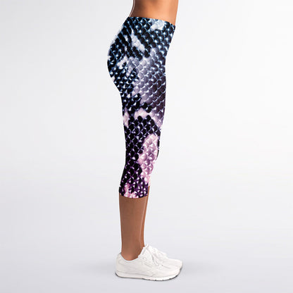 Purple And Blue Snakeskin Print Women's Capri Leggings