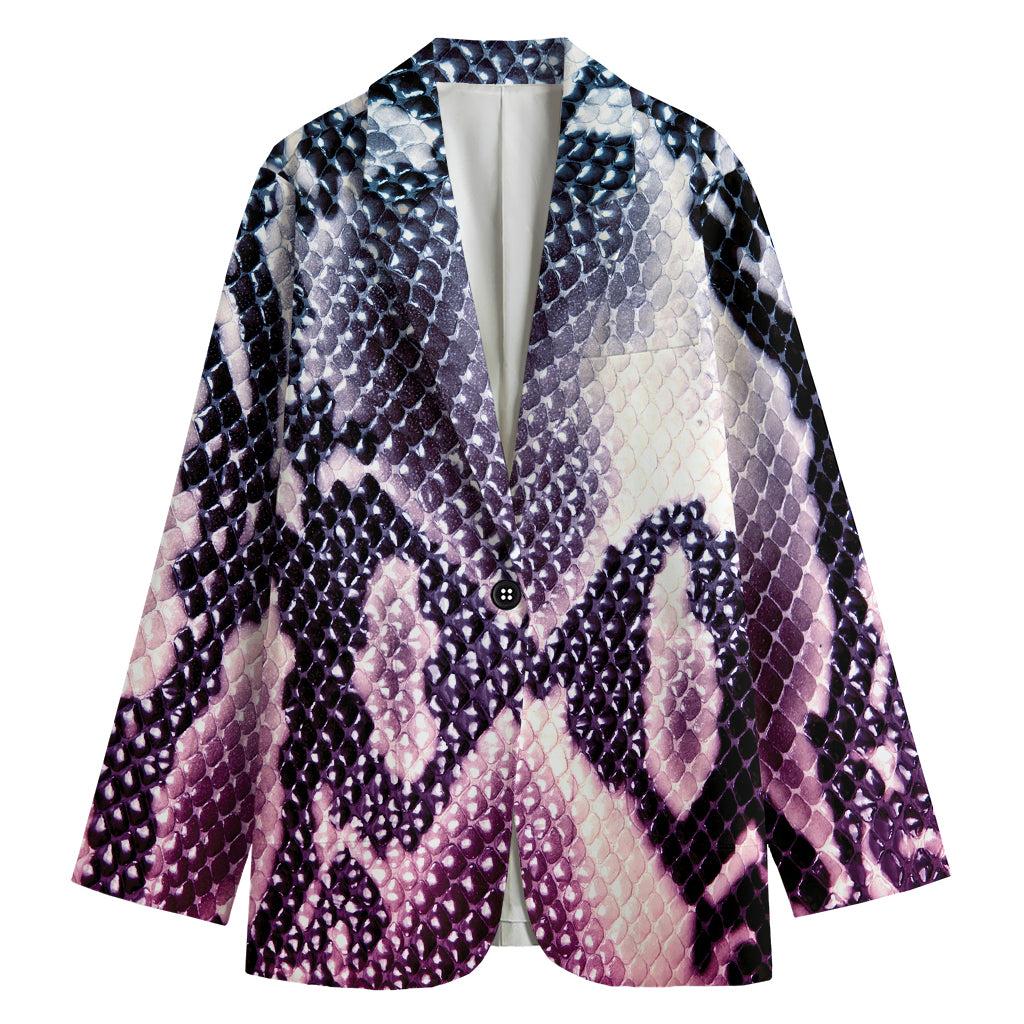 Purple And Blue Snakeskin Print Women's Cotton Blazer