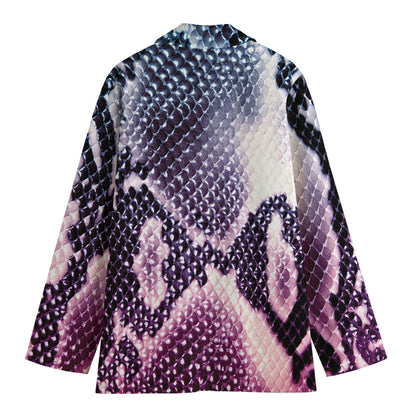 Purple And Blue Snakeskin Print Women's Cotton Blazer