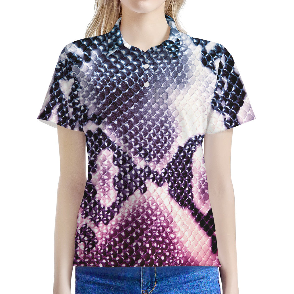 Purple And Blue Snakeskin Print Women's Polo Shirt