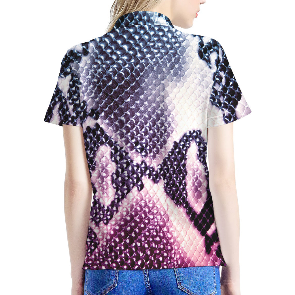 Purple And Blue Snakeskin Print Women's Polo Shirt