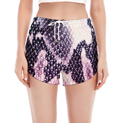 Purple And Blue Snakeskin Print Women's Split Running Shorts