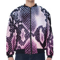 Purple And Blue Snakeskin Print Zip Sleeve Bomber Jacket