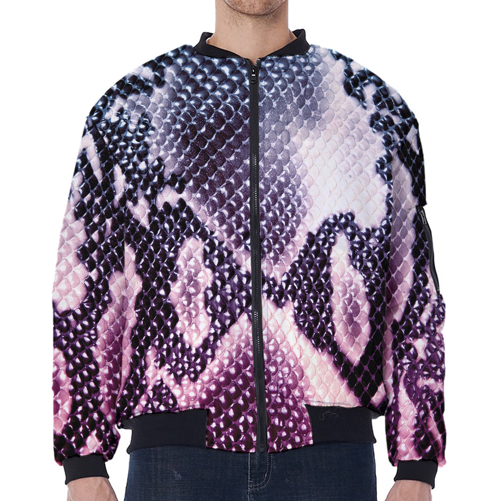 Purple And Blue Snakeskin Print Zip Sleeve Bomber Jacket