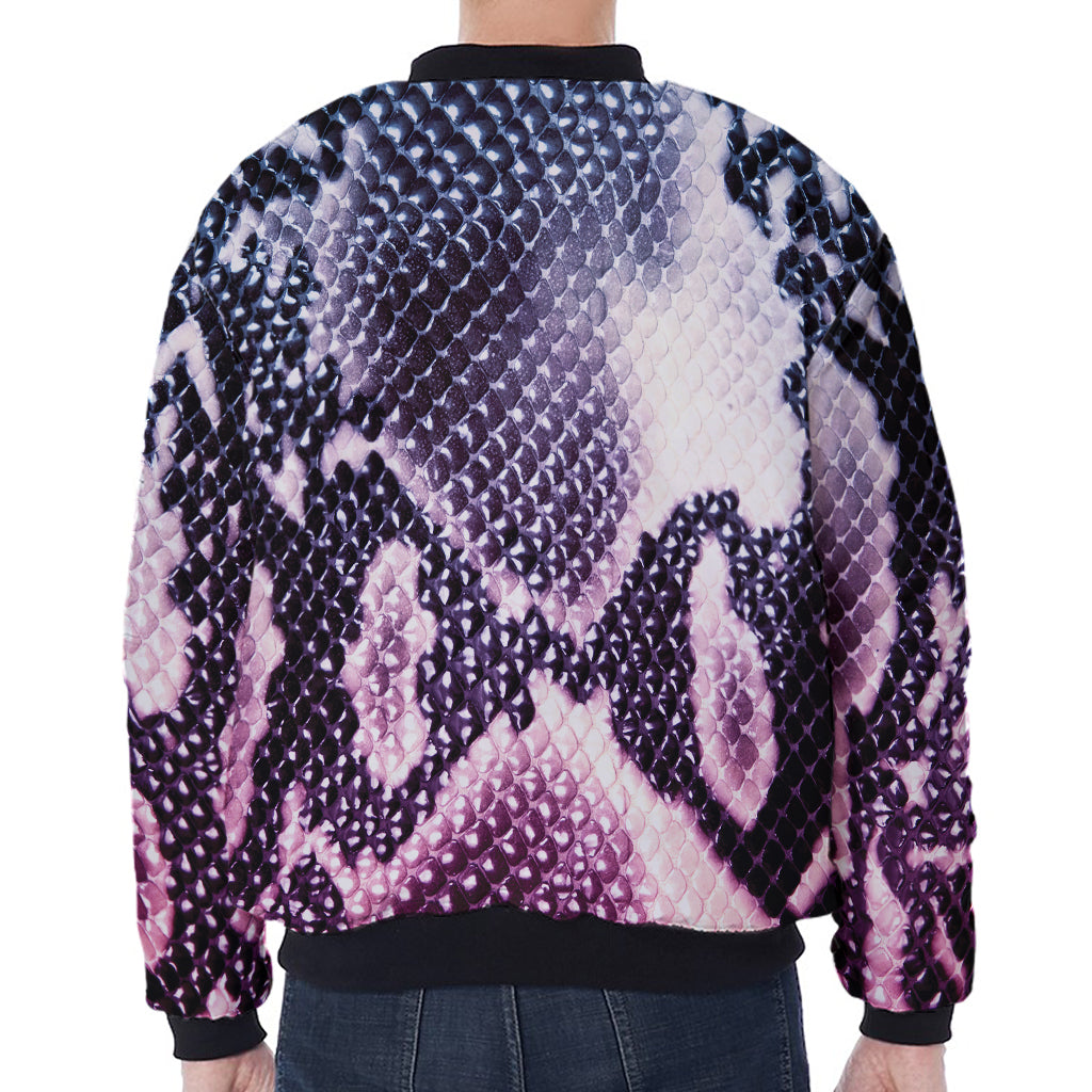 Purple And Blue Snakeskin Print Zip Sleeve Bomber Jacket