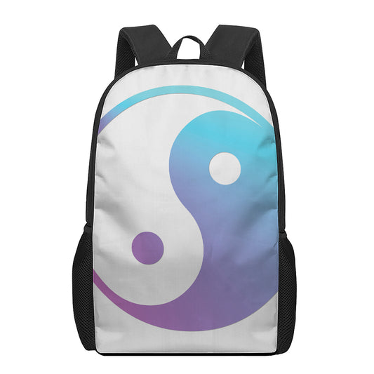 Purple And Blue Yin Yang Print 17 Inch Backpack