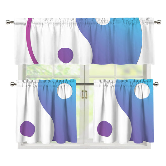 Purple And Blue Yin Yang Print 3 Piece Kitchen Curtains